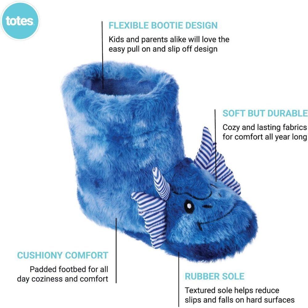Totes Unisex Toddlers Cute Animal Design Soft Slip Resistant Slippers Blue 7-8